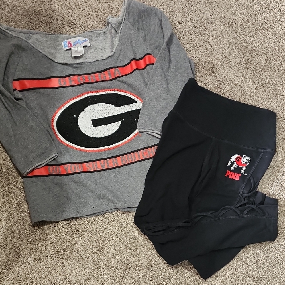 EUC! Womens Georgia Bulldogs OTS Small Sweatshirt W/PINK Bulldogs Leggings XS